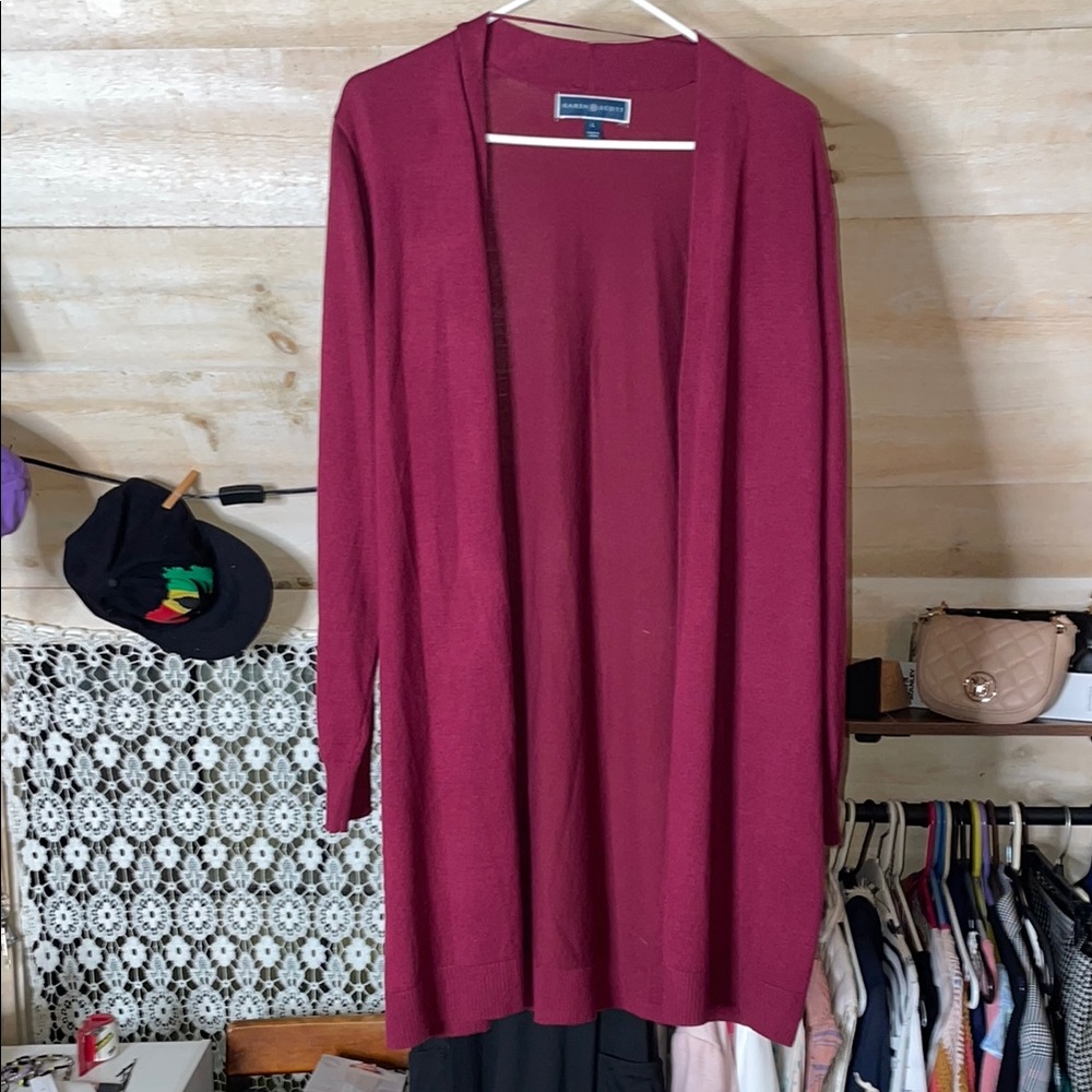 Karen Scott- Open Duster- Sz Lrg- Cranberry- EUC